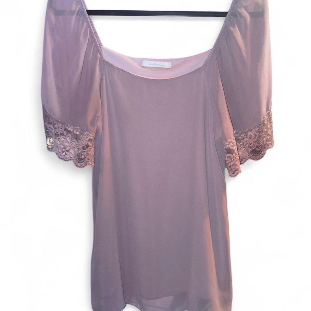 Lavender Charlotte Russe off the shoulder top with lace detail
